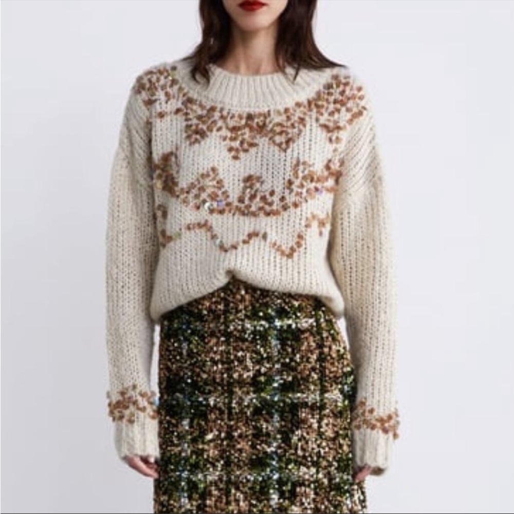 Zara Oversized Sequin Mohair and Wool Sweater